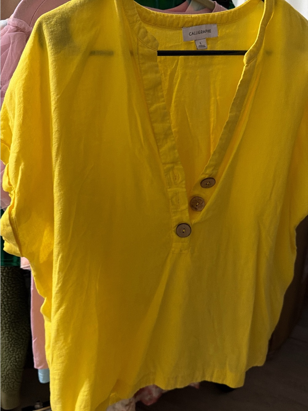 Boutique 9 Bright Yellow V-Neck Button Top